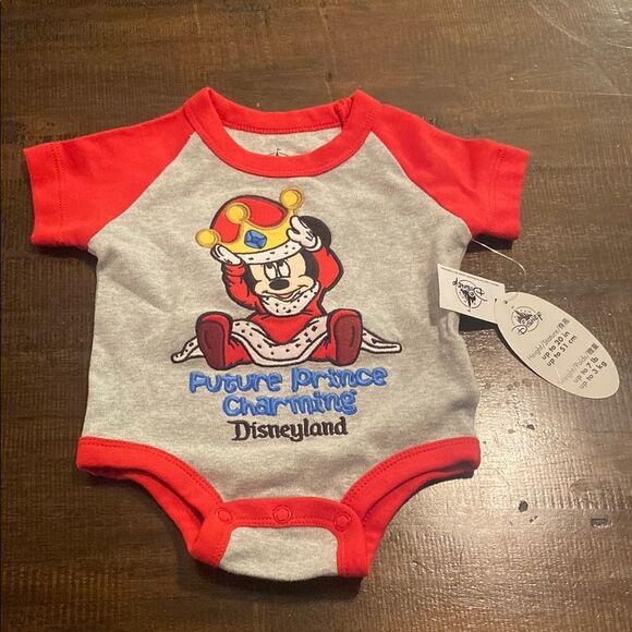Disney Red and Gray Bodysuit onsie with Princess Charming Mickey Mouse Design - Picture 1 of 5